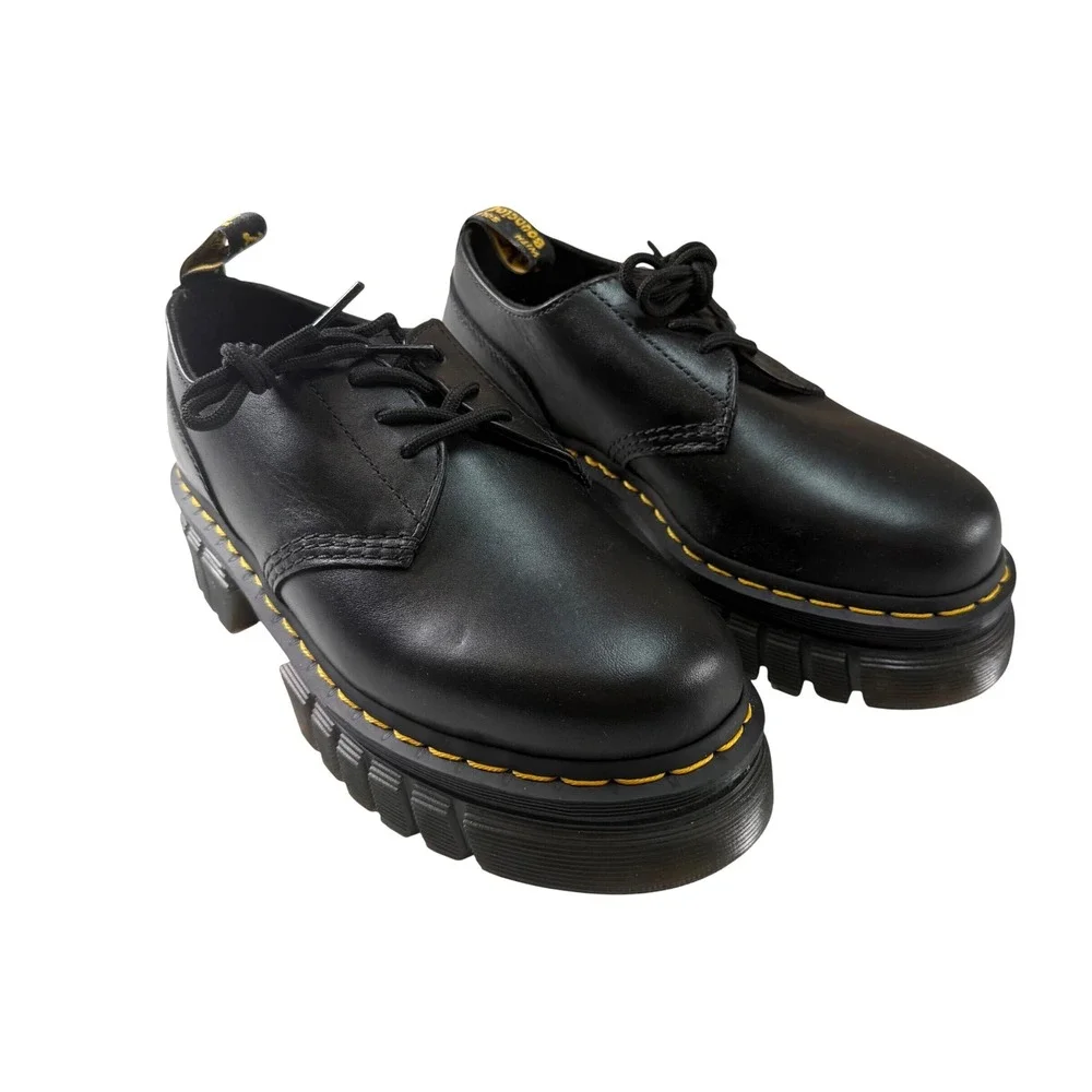 Dr. Martens Audrick 3-Eye Black Leather Platform Shoes Women's Size 8